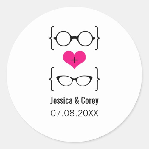 Pink Geeky Glasses Wedding Stickers