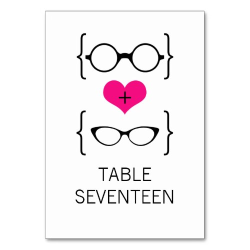 Pink Geeky Glasses Wedding Table Card