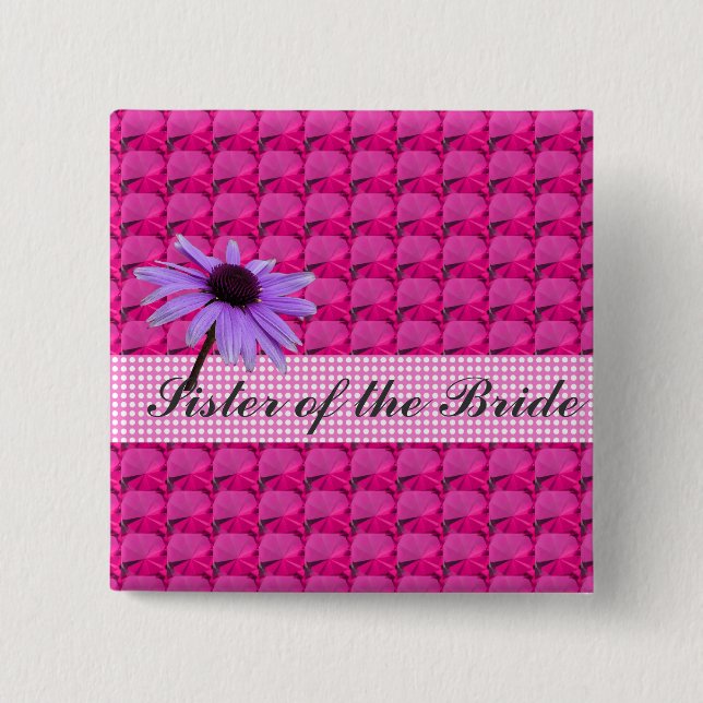 pink gem stones and daisy flower pinback button (Front)