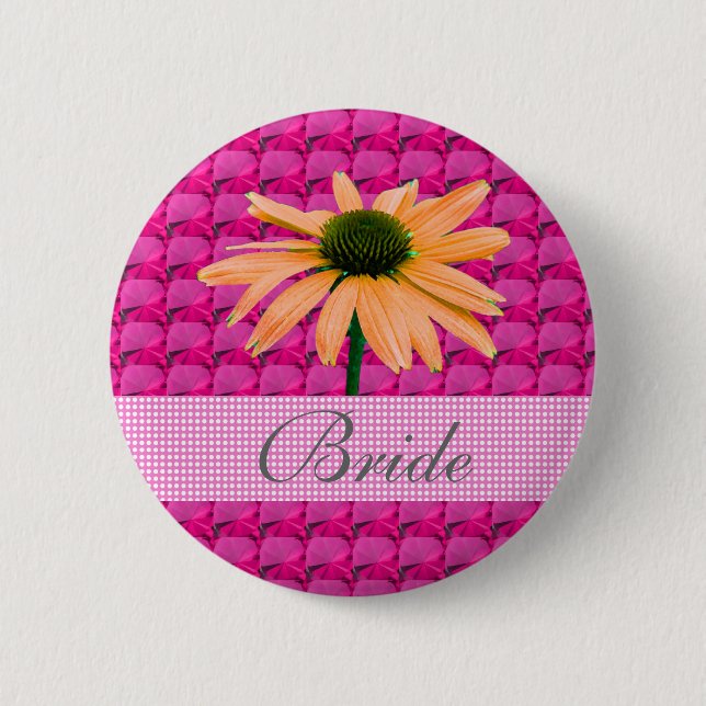 pink gem stones and daisy flowers pinback button (Front)