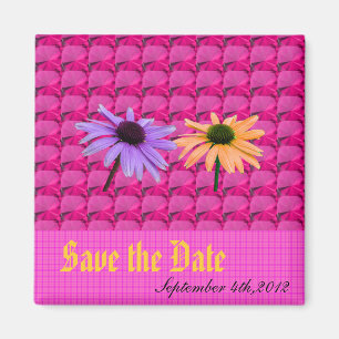 pink gem stones and daisy flowers, save the date magnet