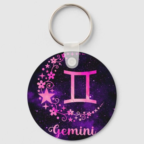 Pink Gemini Zodiac Keyring