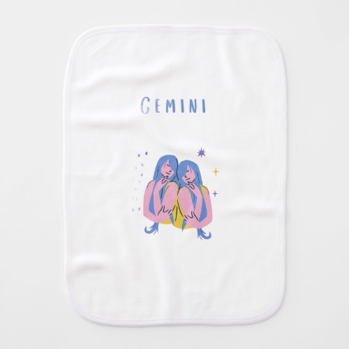 Pink Gemini, zodiac, star sign print Baby Burp Cloth
