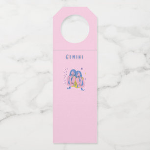 Pink Gemini, zodiac, star sign print Bottle Hanger Tag