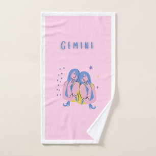 Pink Gemini, zodiac, star sign print Hand Towel