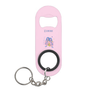 Pink Gemini, zodiac, star sign print Keychain Bottle Opener