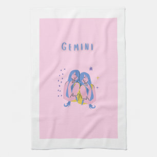 Pink Gemini, zodiac, star sign print Kitchen Towel