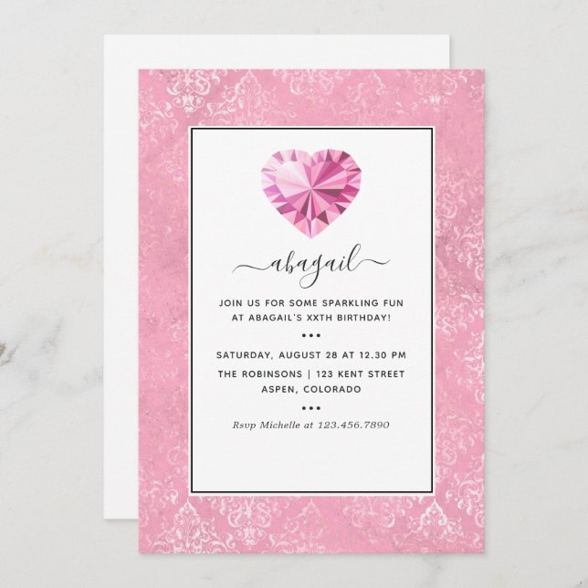 Pink Gemstone Birthday Party Invitation (Front/Back)