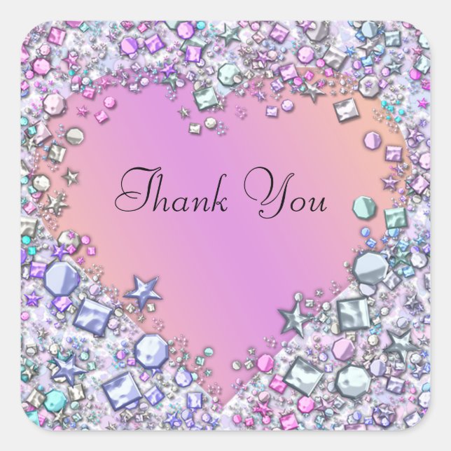 Pink Gemstones Thank You Sticker Sheet (Front)