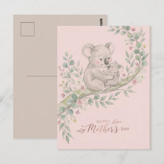 Pink, Gentle Koala Mom and Joey Postcard