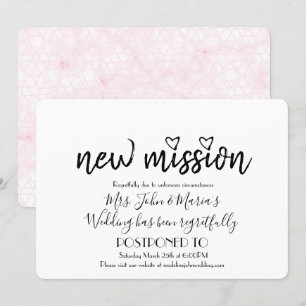 Pink Geo Marble New Mission Wedding Date Change Invitation