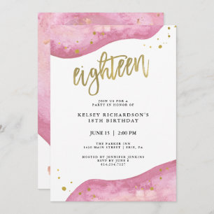 Pink Geode and Faux Gold Look 18th Birthday Invitation