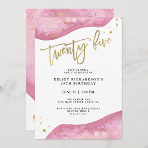 Pink Geode and Faux Gold Look 25th Birthday Invitation