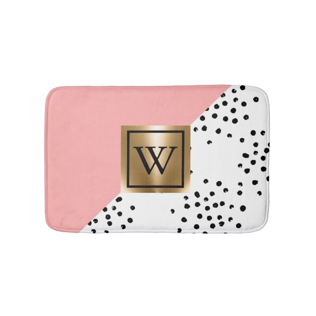 Pink Geometric and Polka Dots Bath Mat (Front)