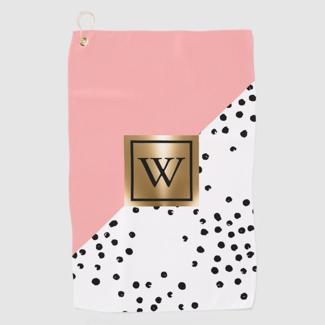 Pink Geometric and Polka Dots Golf Towel (Front)