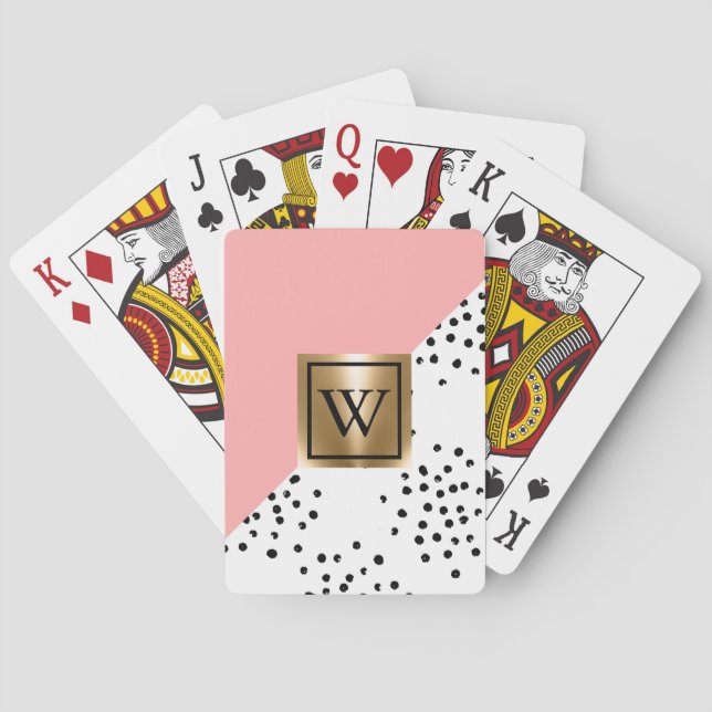 Pink Geometric and Polka Dots Poker Cards (Back)