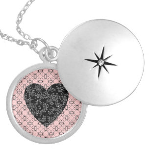 Pink Geometric-Black Flake Lace Heart Necklace
