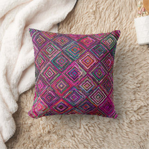 Pink Geometric Bohemian Moroccan Throw Pillow