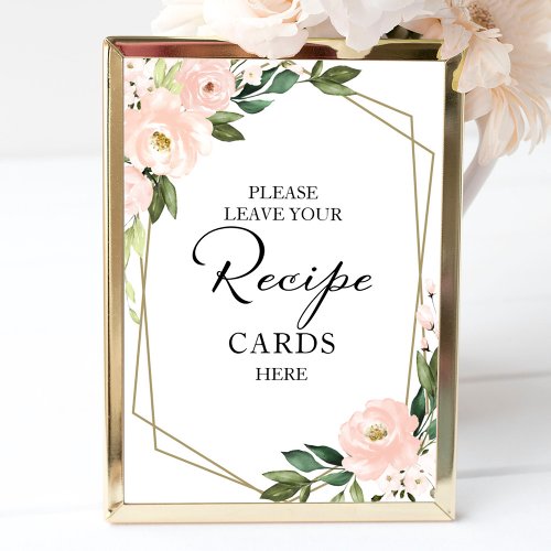 Pink Geometric Bridal Shower Recipe Cards Sign