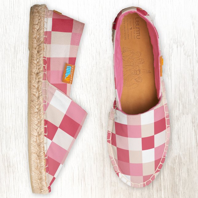 Pink Geometric Checkerboard Espadrilles (Pink check espadrille shoes)