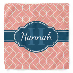 Pink Geometric Diamond Pattern Blue Monogram Bandana