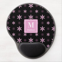 Pink Geometric Floral Monogram Name Gel Mouse Pad