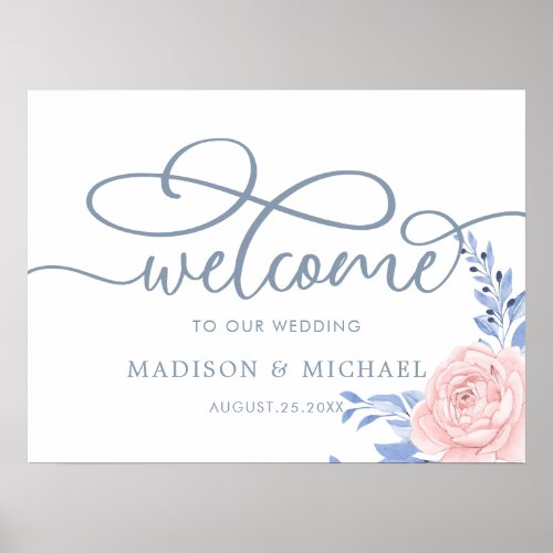 Pink Geometric Gold Frame Wedding Welcome Sing Poster