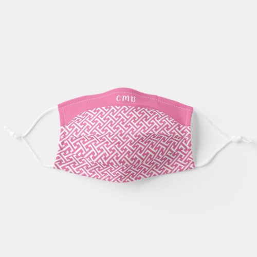 Pink  Geometric Greek Key Pattern Monogrammed Adult Cloth Face Mask