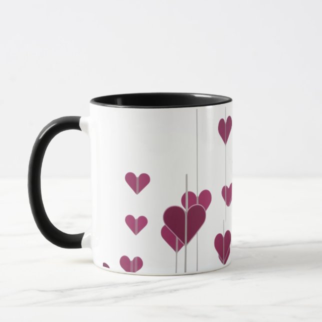 Pink Geometric Heart Arrows – Modern Romantic Comb Mug (Left)