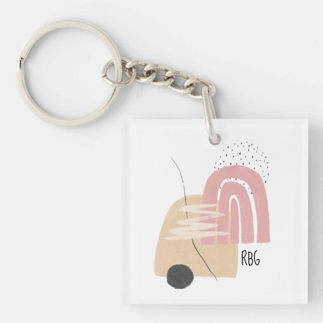 Pink Geometric Pattern Monogram Design Keychain (Front)