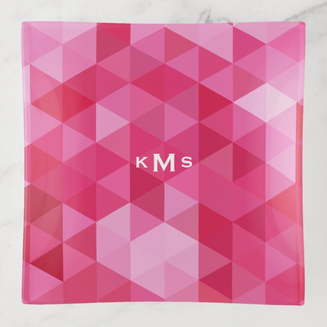 Pink Geometric Pattern Monogram Trinket Tray (Front)