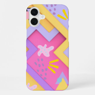 Pink Geometric pattern trendy mid century modern iPhone 16 Plus Case