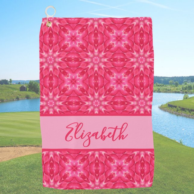 Pink Geometric pattern with custom name ladies  Golf Towel (Creator Uploaded)