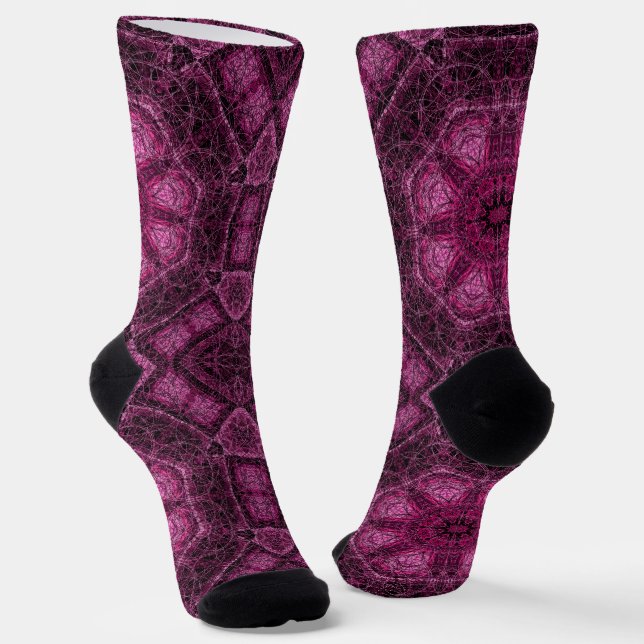 Pink Geometric Pattern with Floral Mandala Glow Socks (Angled)