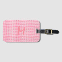 Pink Geometric Patterned Monogram Luggage Tag