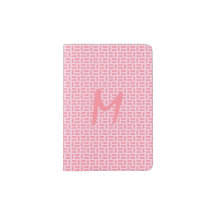 Pink Geometric Patterned Monogram Passport Holder