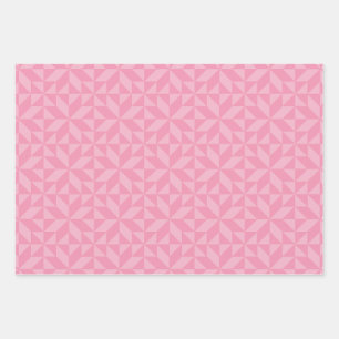 Pink Geometric Quilt Block Pattern Wrapping Paper Sheets