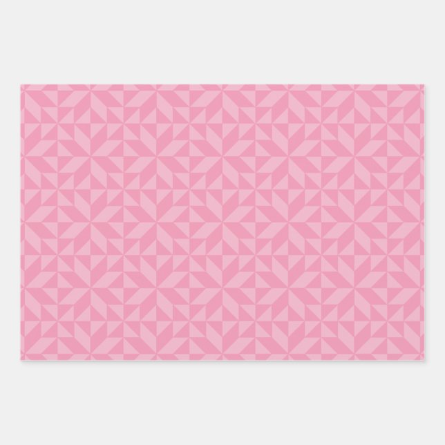 Pink Geometric Quilt Block Pattern Wrapping Paper Sheets (Front)