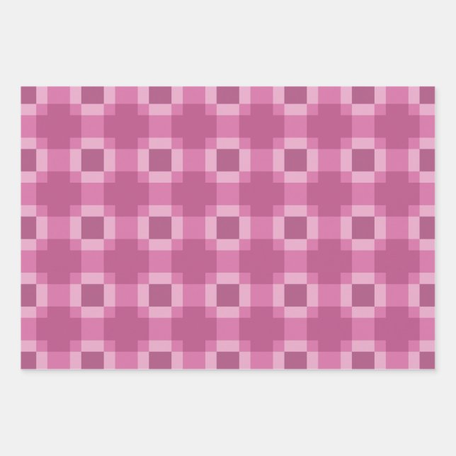 Pink Geometric Quilt Block Pattern Wrapping Paper Sheets (Front)