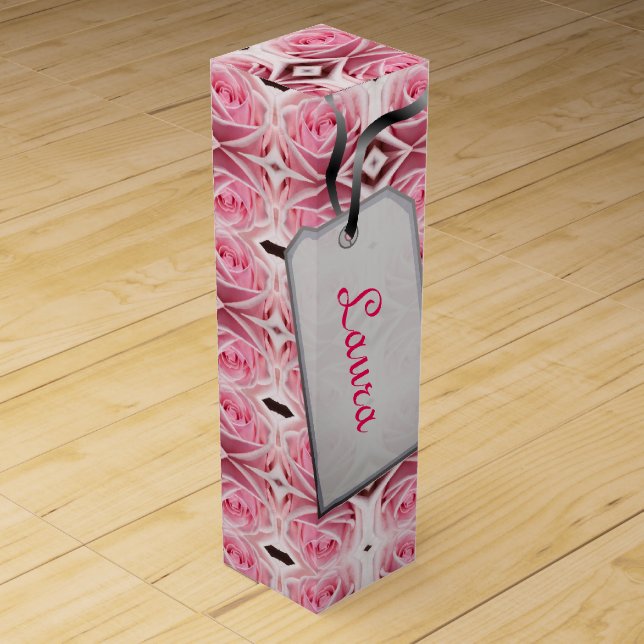 Pink Geometric Roses design Wine Box (Front)