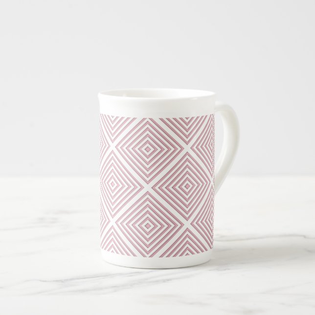 Pink Geometric Squares Bone China Mug (Front Right)