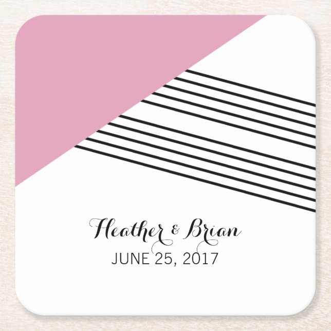 Pink Geometric Stripe Paper Coasters (Front)