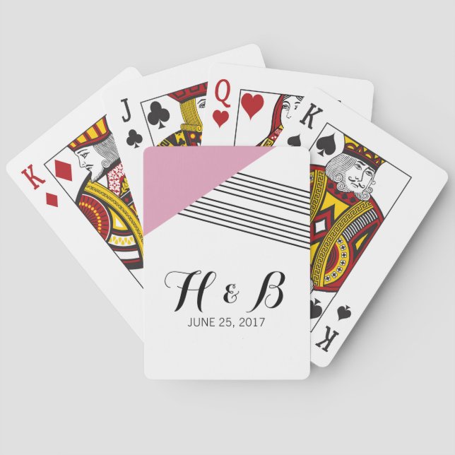 Pink Geometric Stripe Playing Cards (Back)