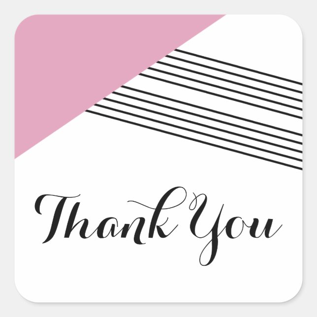 Pink Geometric Stripe Thank You Stickers (Front)