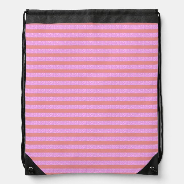 Pink Geometric Stripes  Drawstring Bag (Front)