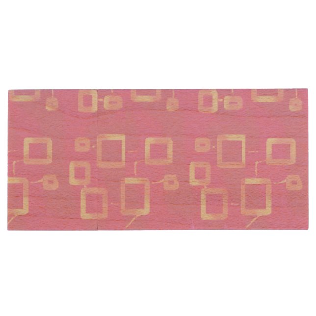 Pink Geometric Stripes Geostripes Wood Flash Drive (Back)