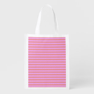 Pink Geometric Stripes Reusable Grocery Bag