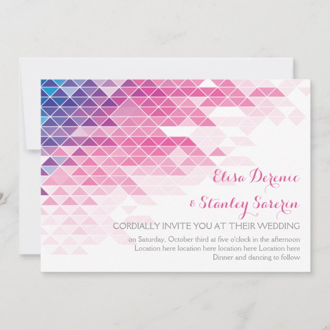 Pink geometric triangles modern wedding invitation (Front)