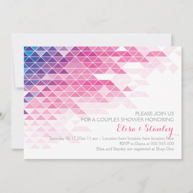 Pink geometric triangles wedding couples shower invitation (Front)