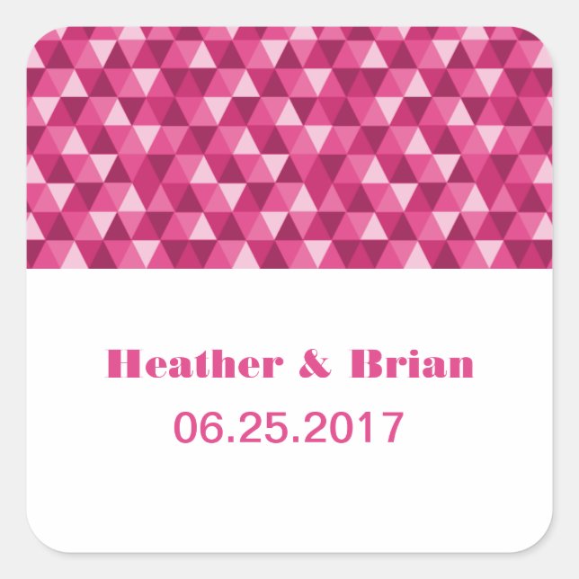 Pink Geometric Triangles Wedding Stickers (Front)